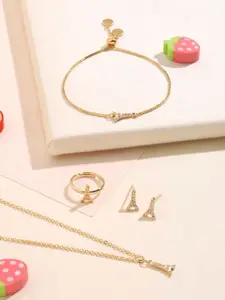 SALTY Gold-Plated Stone-Studded Necklace and Earrings With Bracelet & Ring