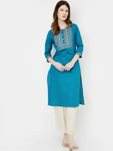 max Floral Embroidered Round Neck Regular Sequinned Straight Kurta