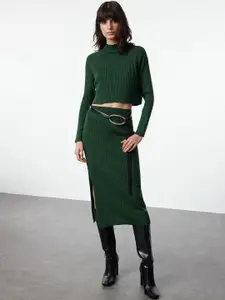 Trendyol Striped High Neck Acrylic Sweater With Skirt