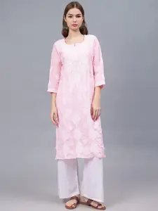 Seva Chikan Ethnic Motifs Embroidered Lucknowi Chikankari Cotton Straight Kurta