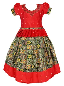 AMIRTHA FASHION Girls Embroidered Sequinned Foil Print Ready to Wear Lehenga & Blouse