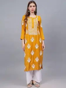 Seva Chikan Ethnic Motifs Embroidered Lucknowi Chikankari Cotton Straight Kurta