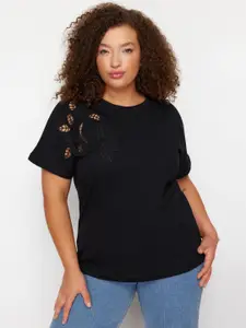 Trendyol Women Typography Extended Sleeves Applique T-shirt