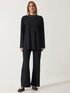 Happiness istanbul Ribbed Round Neck Top With Trousers