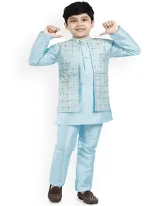 BAESD Boys Floral Embroidered Mandarin Collar Sequinned Straight Kurta with Pyjamas