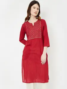 max Striped Sequins Cotton Straight Kurta