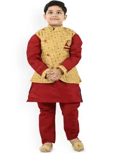 BAESD Boys Floral Embroidered Regular Mirror Work Kurta with Pyjamas