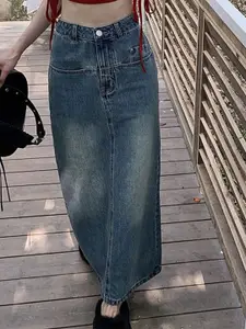 StyleCast Pure Cotton Straight Denim Maxi Skirts