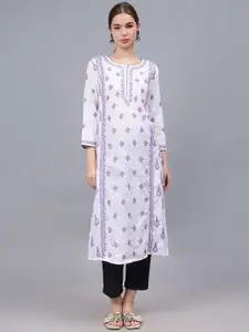 Seva Chikan Ethnic Motifs Embroidered Chikankari Cotton Straight Kurta
