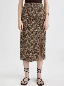 DeFacto Animal Printed Straight Midi Skirt