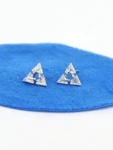 KRENOZ Silver-Plated Zircon Studded Triangular Studs