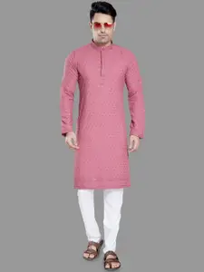DIVISIVE Floral Embroidered Sequinned Mandarin Collar Kurta With Trousers