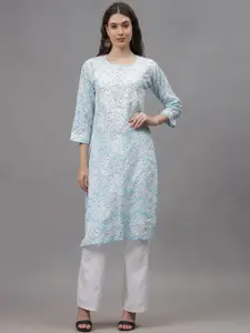 Seva Chikan Floral Embroidered Lucknowi Chikankari Cotton Straight Kurta