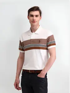 U.S. Polo Assn. Denim Co. Men Brand Logo Striped Polo Collar Slim Fit T-shirt