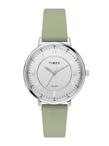 Timex Women Brass Embellished Dial & Leather Straps Analogue Watch TWEL15815