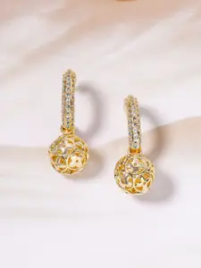 Rubans18K Gold-Plated Demi-Fine Cubic Zicronia Studded Open Hoop Earrings