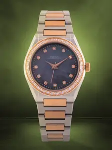 French Connection Women Embellished Dial & Stainless Steel Bracelet Style Straps Analogue Watch FCH10RGM
