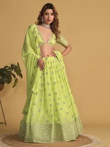 KALINI Embroidered Semi-Stitched Georgette Lehenga & Unstitched Blouse With Dupatta