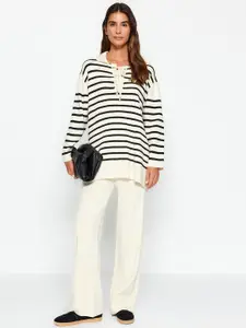 Trendyol Striped Acrylic T-Shirt With Trousers