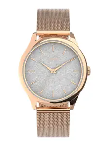Timex Women Brass Embellished Dial & Stainless Steel Bracelet Style Straps Analogue Watch TW2V01400UJ