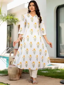 ARAVALII Floral Printed Cotton A-Line Kurta
