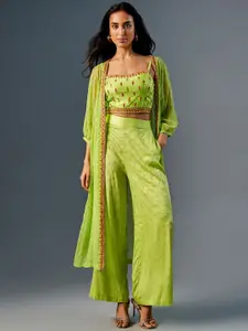 Global Desi Embroidered Top & Trouser With Shurg