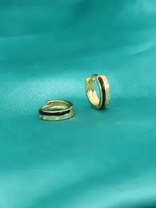VAGHBHATT Gold-Plated Stones Studded Enamelled Huggie Hoop Earrings