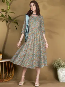 Anouk Floral Printed Cotton A-Line Ethnic Dress