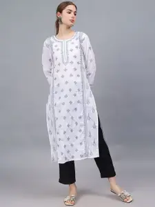 Seva Chikan Ethnic Motifs Embroidered Lucknowi Chikankari Cotton Straight Kurta