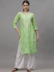 Seva Chikan Floral Embroidered Lucknowi Chikankari Straight Kurta