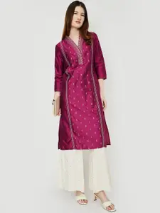 max Floral Embroidered V-Neck Regular Straight Kurta