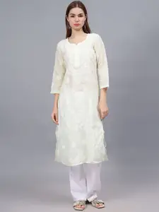 Seva Chikan Ethnic Motifs Embroidered Chikankari Straight Kurta