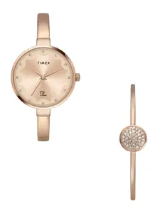 Timex Women Brass Embellished Dial & Straps Analogue Watch TWEL18502