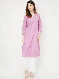 max Floral Embroidered Cotton Straight Kurta