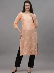 Seva Chikan Floral Embroidered Lucknowi Chikankari Straight Kurta