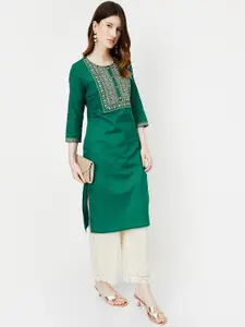 max Geometric Embroidered Thread Work Cotton Straight Kurta