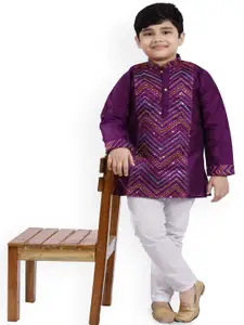 BAESD Boys Embroidered Regular Sequinned Kurta with Pyjamas