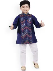 BAESD Boys Embroidered Mandarin Collar Sequinned Kurta with Pyjamas