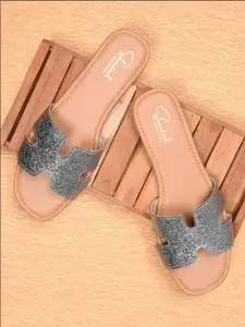 Shoestail Women Textured Open Toe Flats