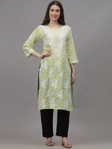 Seva Chikan Ethnic Motifs Embroidered Chikankari Cotton Straight Kurta