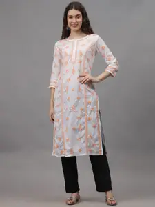 Seva Chikan Ethnic Motifs Embroidered Lucknowi Chikankari Cotton Straight Kurta