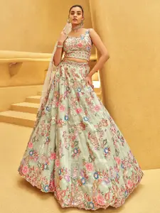 panchhi Embroidered Sequinned Semi-Stitched Lehenga & Unstitched Blouse With Dupatta