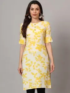 Anouk Rustic Floral Printed Round Neck Roll Up Sleeves Straight Kurta