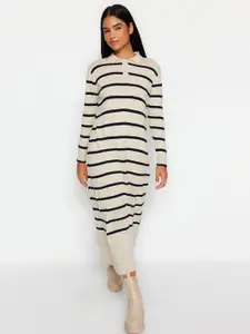 Trendyol Striped Keyhole Neck Maxi Midi Dress