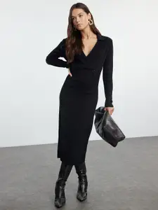 Trendyol Solid Wrap Midi Dress