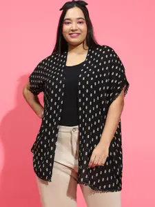 Oxolloxo Plus Size Floral Printed Longline Shrug