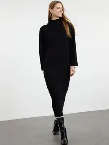 Trendyol Solid Mock Neck A-Line Midi Dress