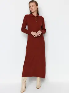 Trendyol Maxi Shirt Collar Solid Long Sleeves Dress