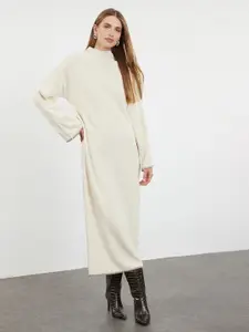 Trendyol Solid Mock Neck A-Line Midi Dress