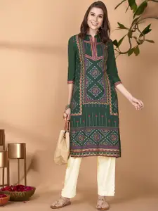 Anouk Ethnic Motifs Woven Design Mandarin Collar Straight Kurta